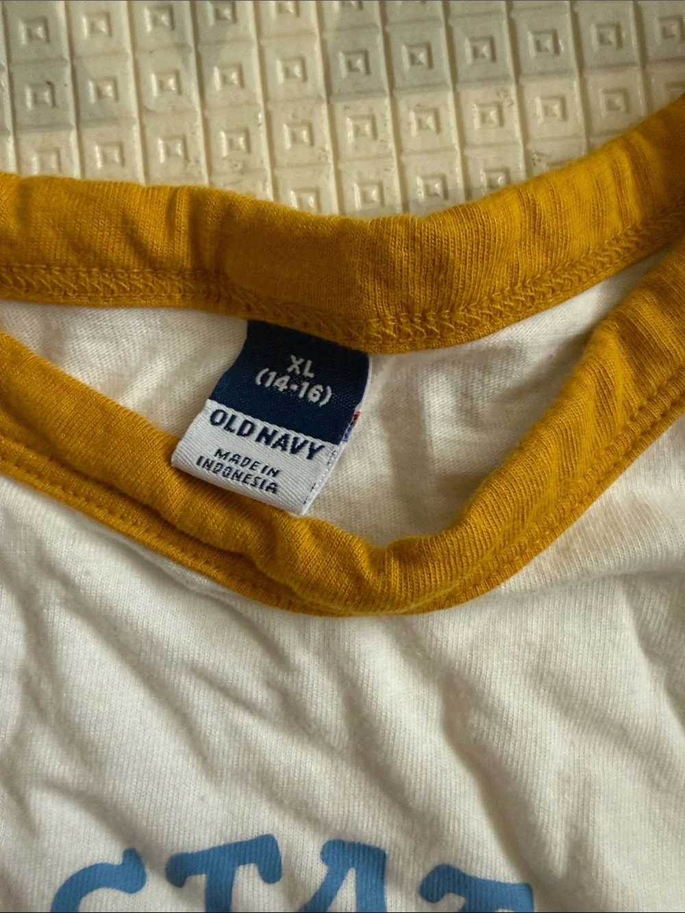 Old Navy Keepin' It Positive Kids White & Mustard Ringer Tee. Size XL 14-16